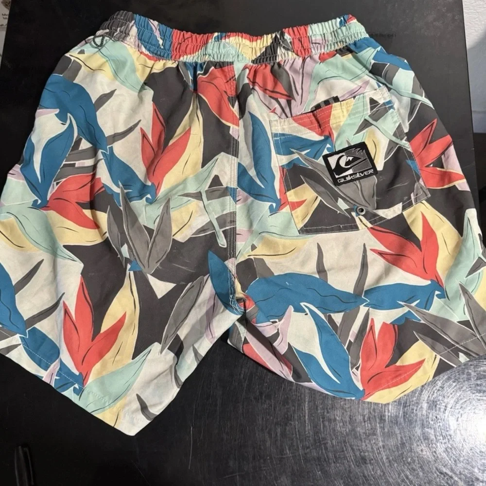 Quiksilver‎ Swim Trunks shorts, colorful leaf aop, men's medium #209